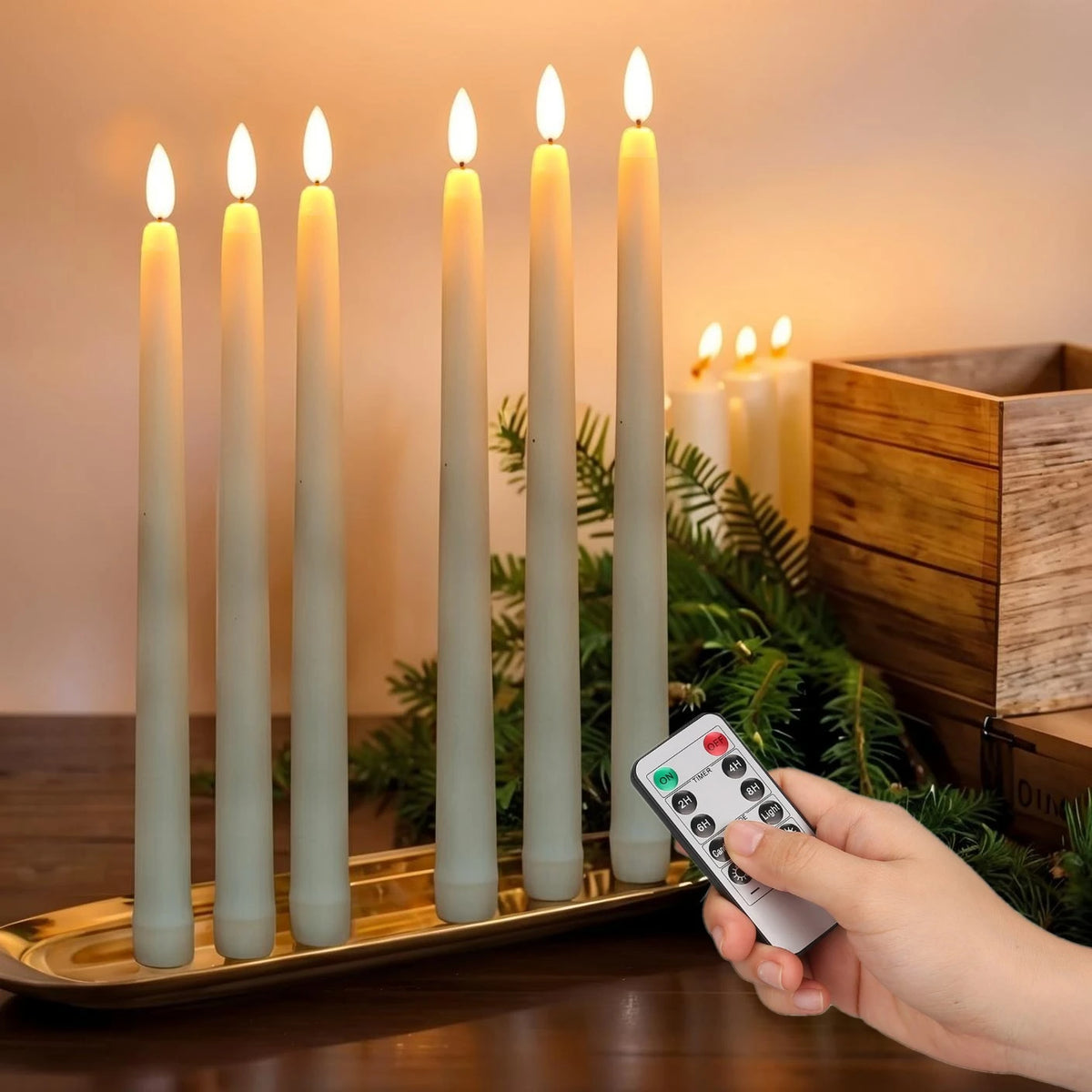 Bougies LED Sans Flamme – Lot de 6 Bougies Coniques Vacillantes avec Télécommande