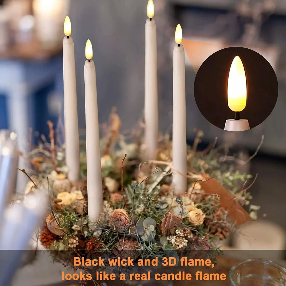 Bougies LED Sans Flamme – Lot de 6 Bougies Coniques Vacillantes avec Télécommande