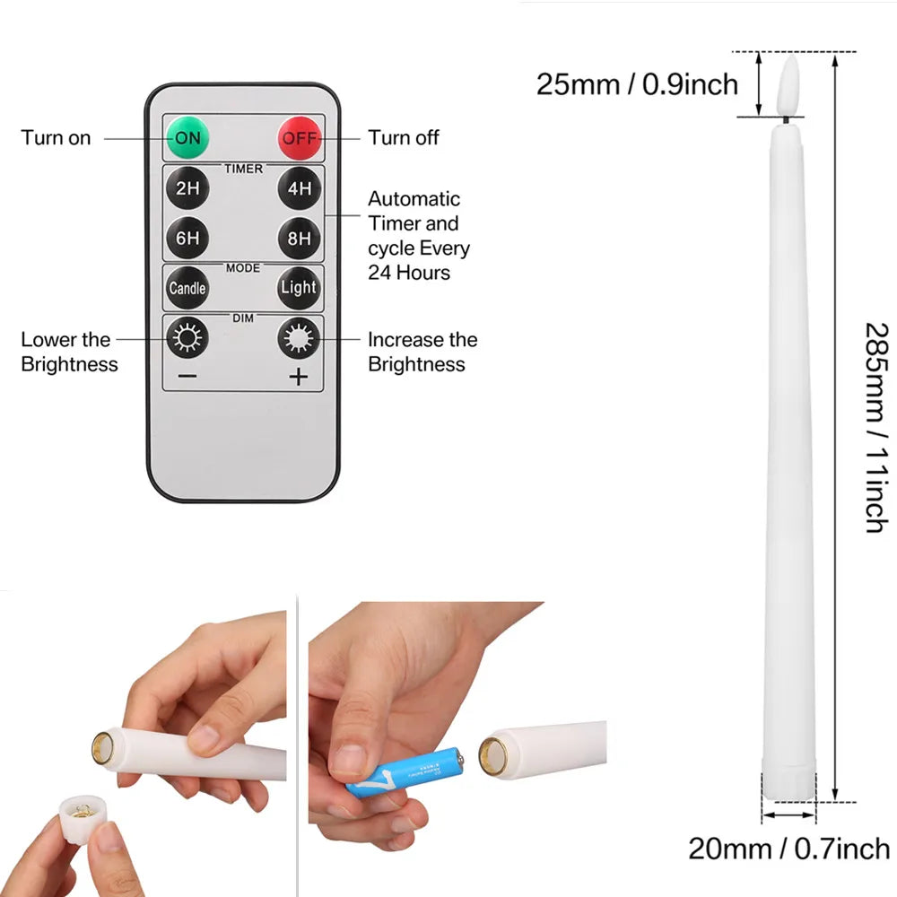 Bougies LED Sans Flamme – Lot de 6 Bougies Coniques Vacillantes avec Télécommande