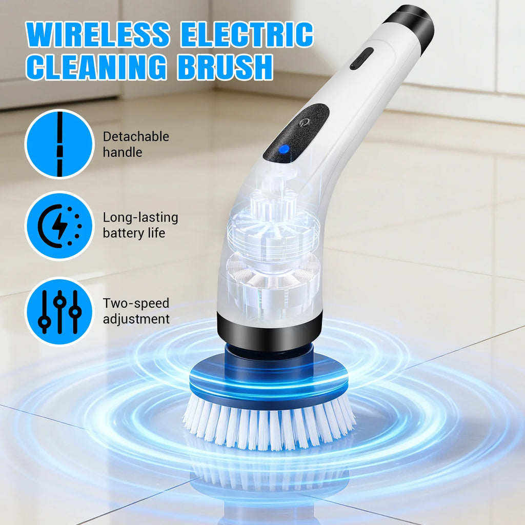 Brosse de Nettoyage Électrique Sans Fil – 7 Têtes, Long Manche, Étanche