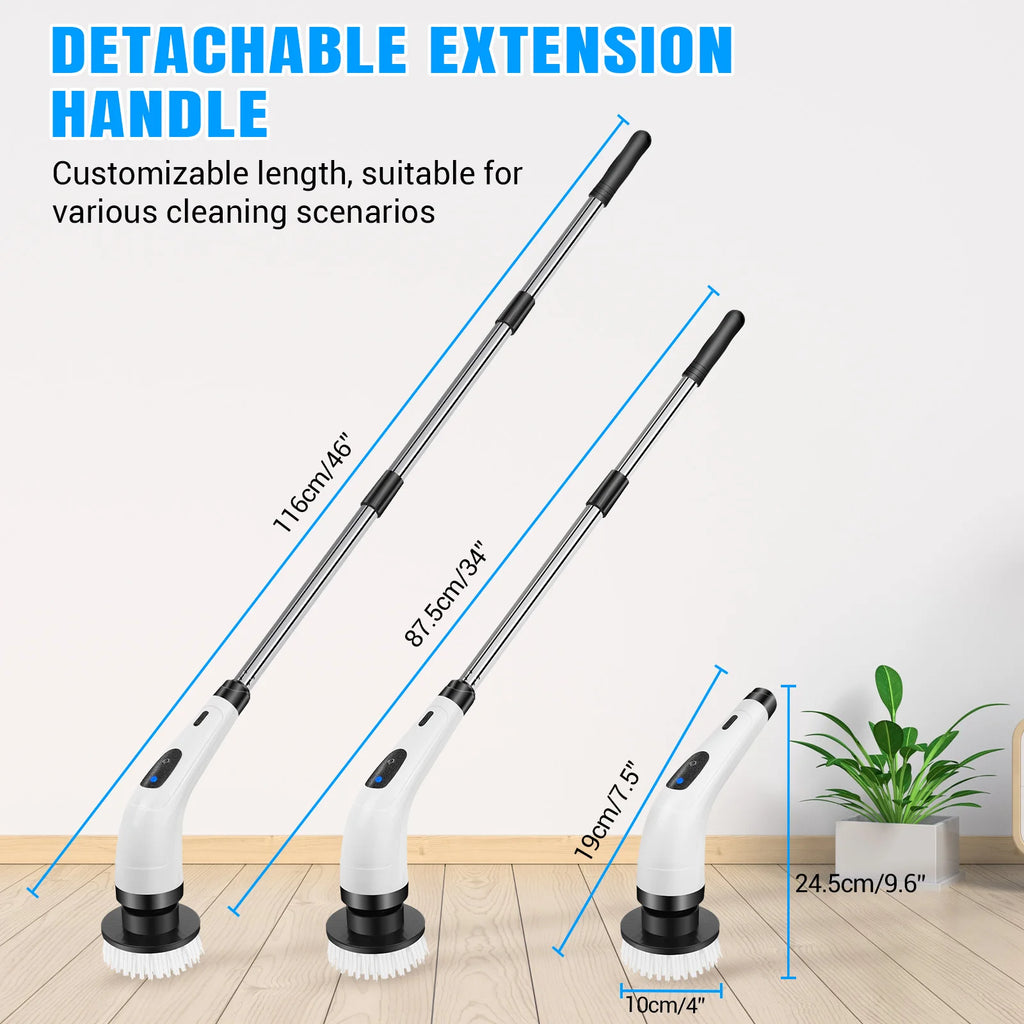 Brosse de Nettoyage Électrique Sans Fil – 7 Têtes, Long Manche, Étanche