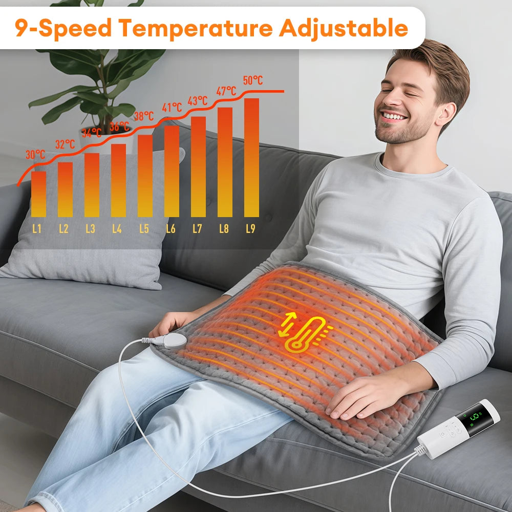 Coussin Chauffant Électrique – 9 Niveaux de Chaleur, Minuterie, Dos, Nuque & Épaules